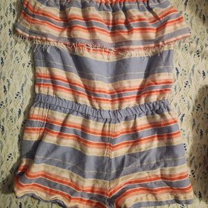 Lemlem Striped Romper in Blue, Red, and White